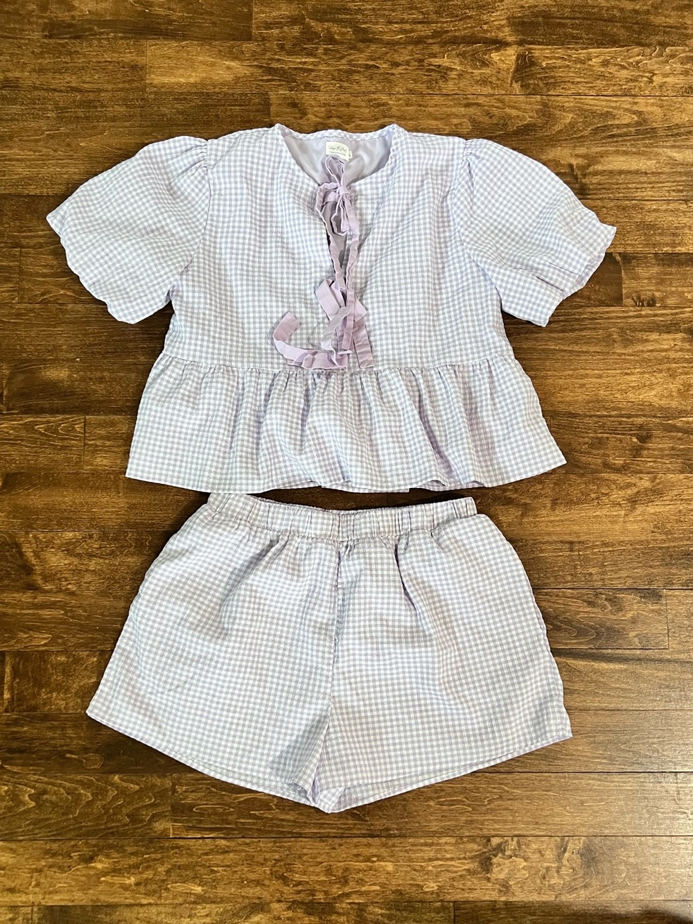 Lavender Gingham Set - Cute Ruffle Top & Shorts